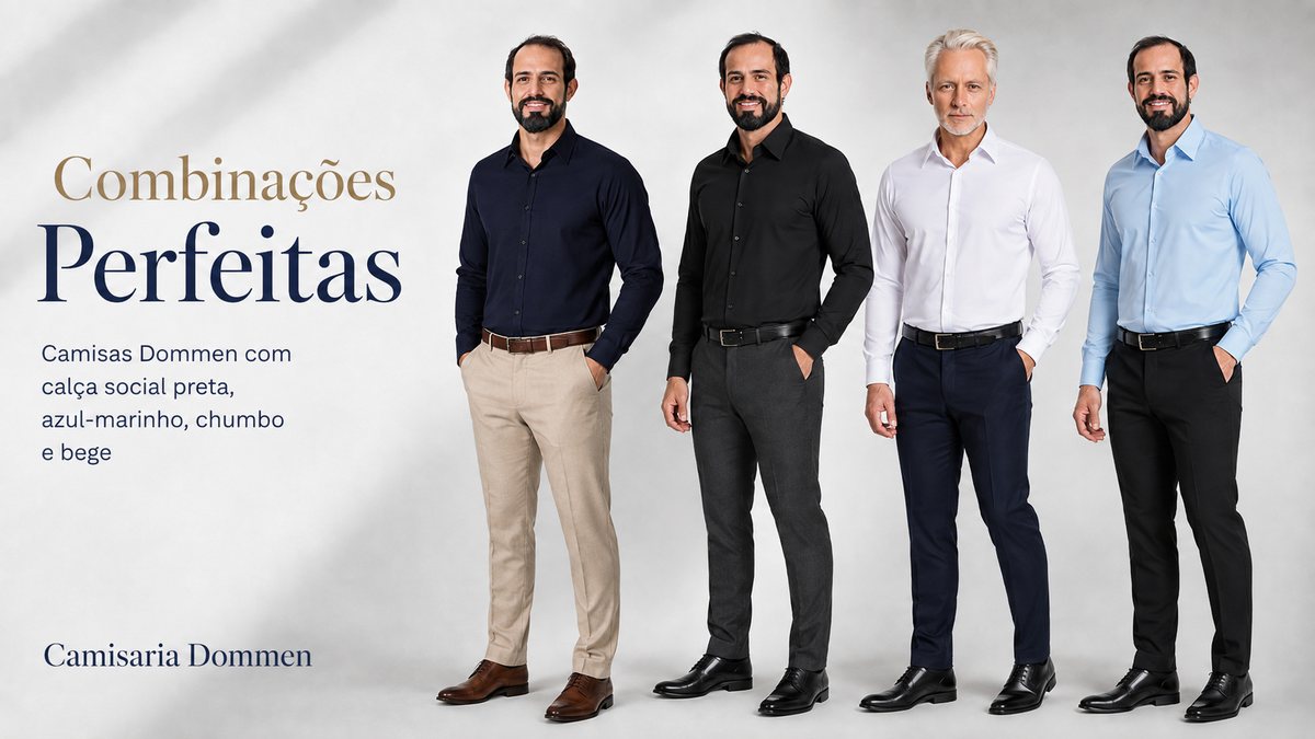 Combinações perfeitas: camisas Dommen com calças sociais preta, azul-marinho, chumbo e bege