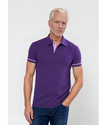 Camisa polo roxa com detalhes em rosa