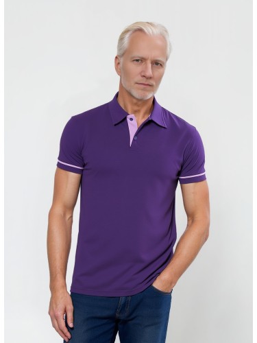 Camisa polo roxa com detalhes em rosa