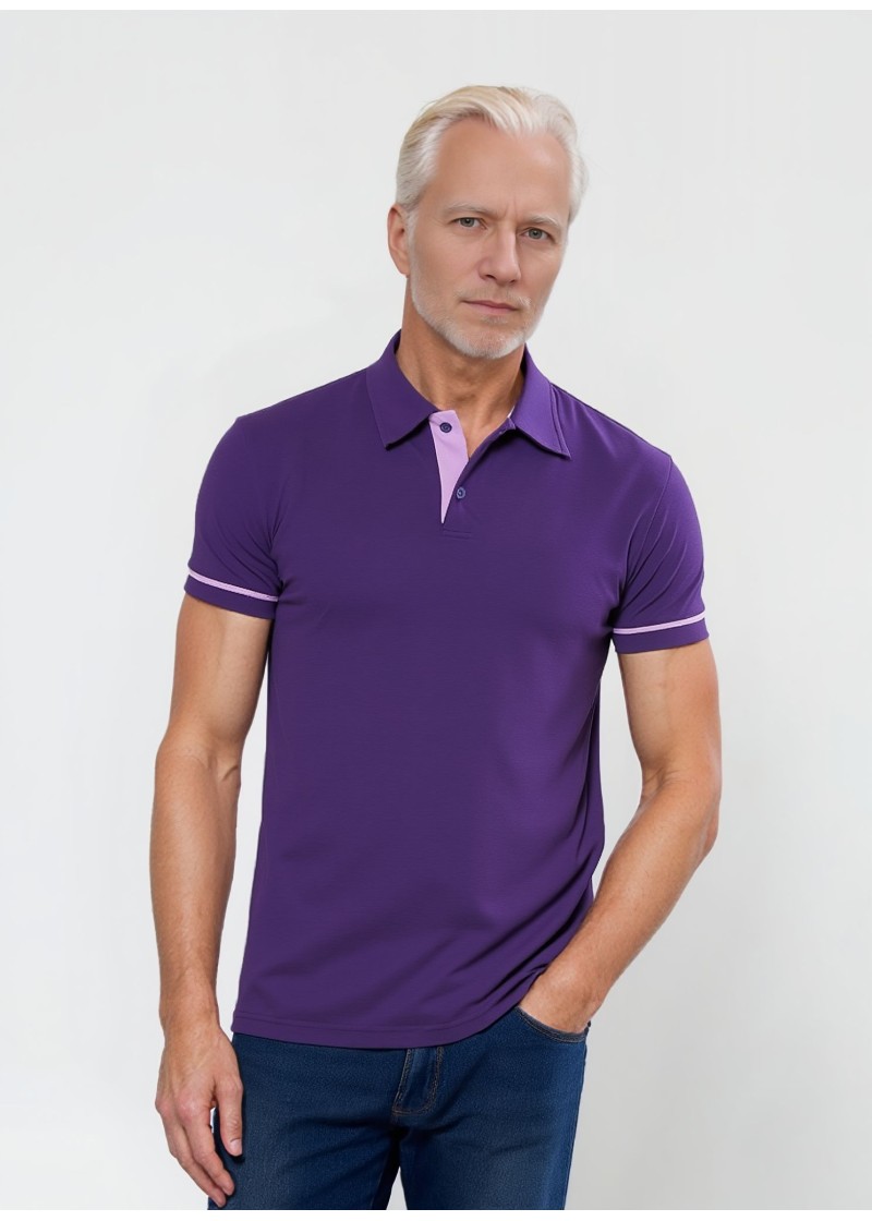 Camisa polo roxa com detalhes em rosa
