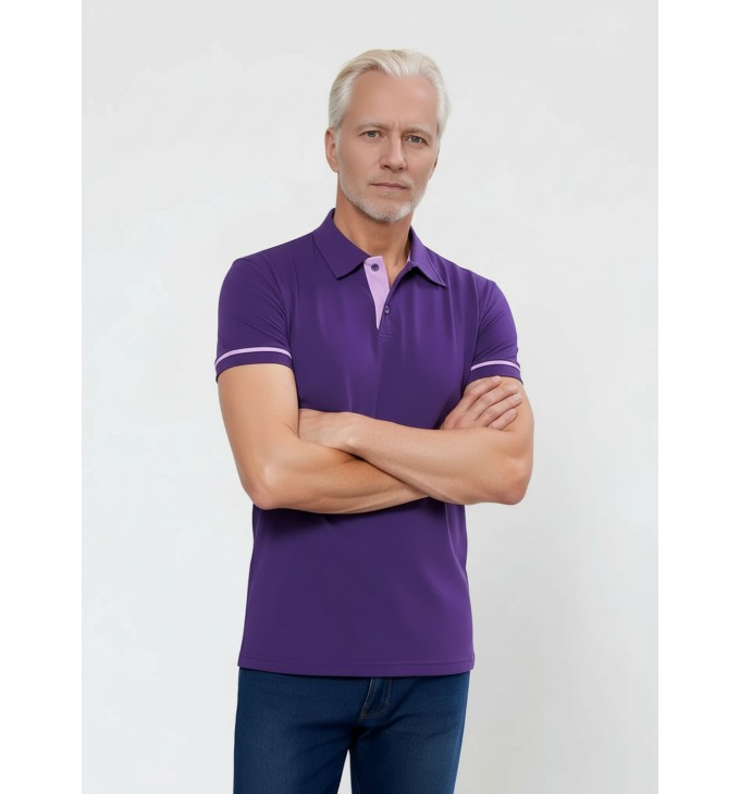 Camisa polo roxa com detalhes em rosa