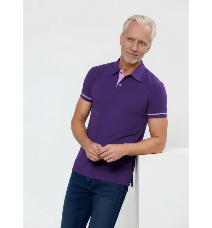 Camisa polo roxa com detalhes em rosa