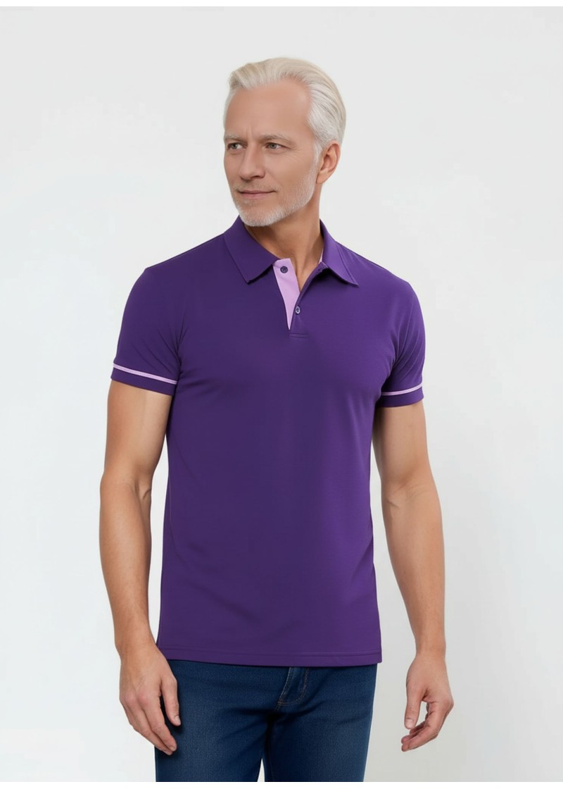 Camisa polo roxa com detalhes em rosa