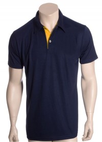 Camisa polo marinho, detalhe amarelo