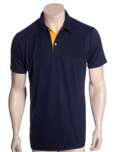 Camisa polo marinho, detalhe amarelo