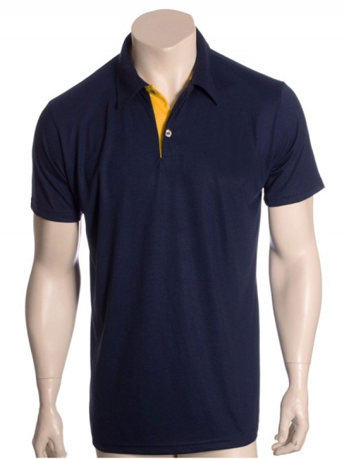 Camisa polo marinho, detalhe amarelo Camisa polo marinho, detalhe amarelo