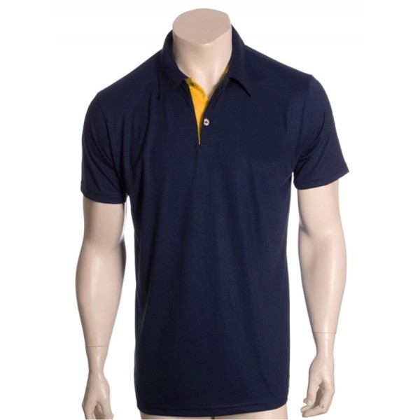 Camisa polo marinho, detalhe amarelo