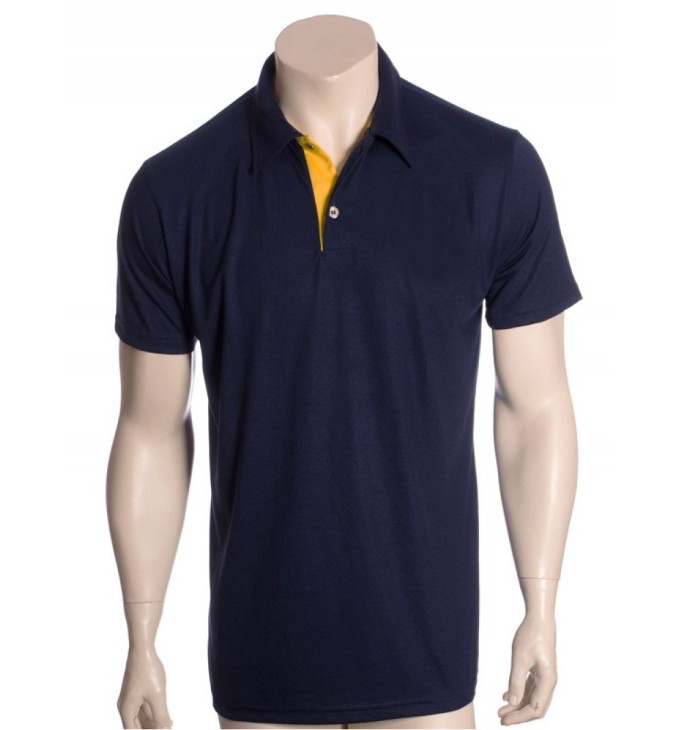 Camisa polo marinho, detalhe amarelo Camisa polo marinho, detalhe amarelo