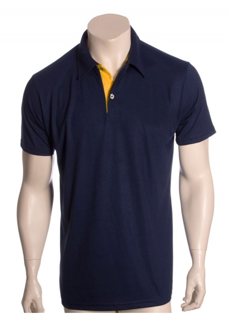 Camisa polo marinho, detalhe amarelo