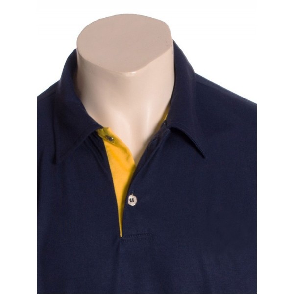 Camisa polo marinho, detalhe amarelo