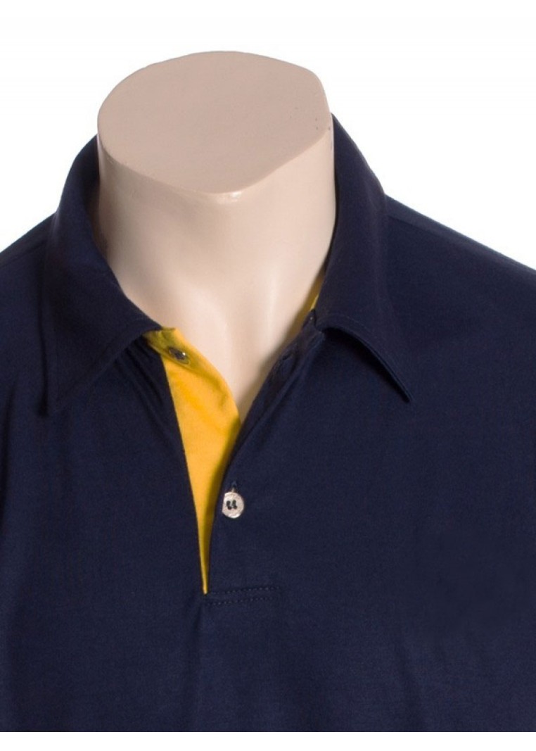 Camisa polo marinho, detalhe amarelo