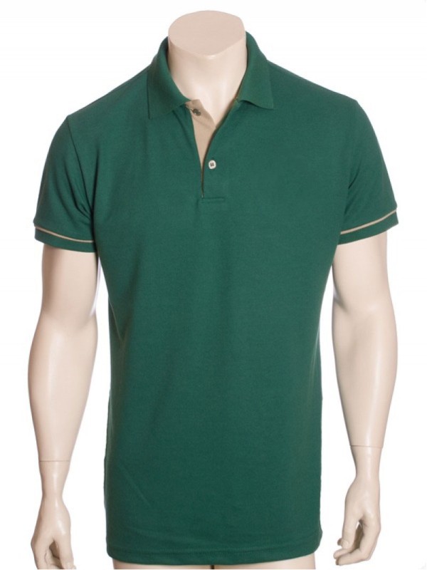 Camisa polo verde musgo com detalhe cáqui