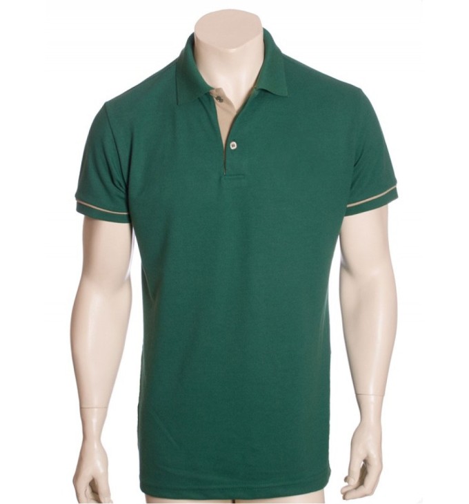 Camisa polo verde musgo com detalhe cáqui Camisa polo verde musgo com detalhe cáqui