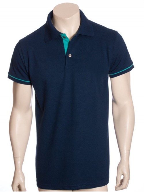 Camisa polo marinho detalhe turquesa