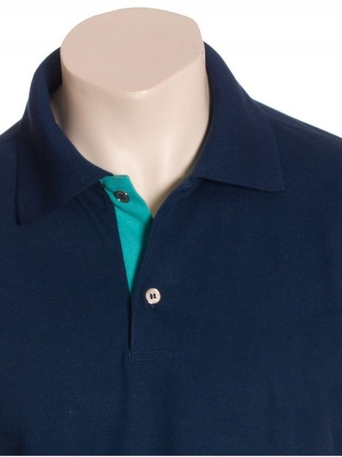 Camisa polo marinho detalhe turquesa