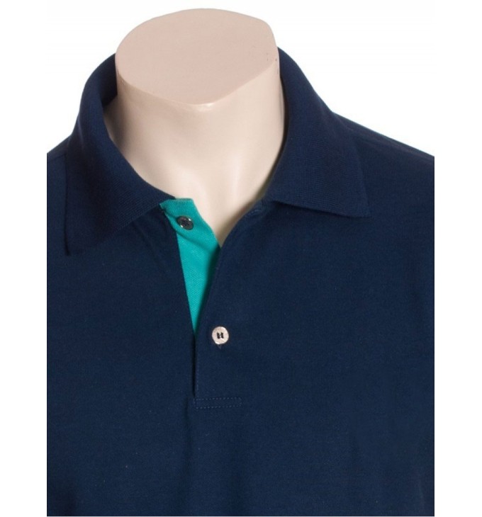 Camisa polo marinho detalhe turquesa