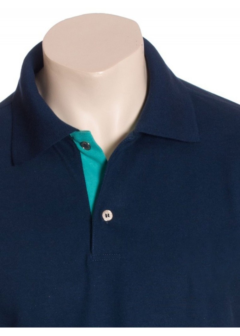 Camisa polo marinho detalhe turquesa