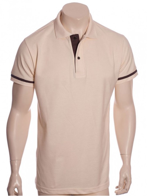 Camisa polo pérola com detalhes em marrom Camisa polo pérola com detalhes em marrom