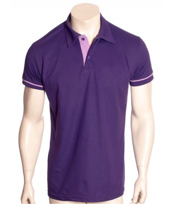 Camisa polo roxa com detalhes em rosa