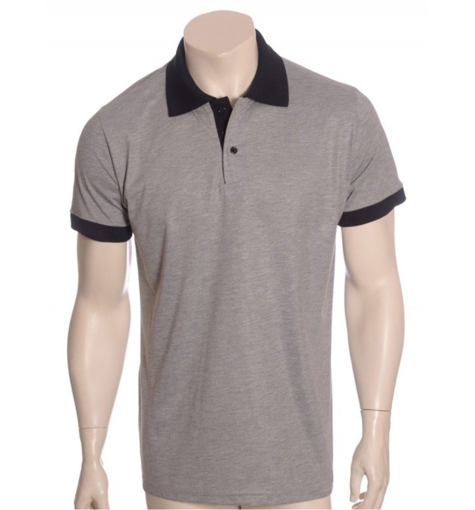 Camisa polo cinza com detalhes em preto Camisa polo cinza com detalhes em preto