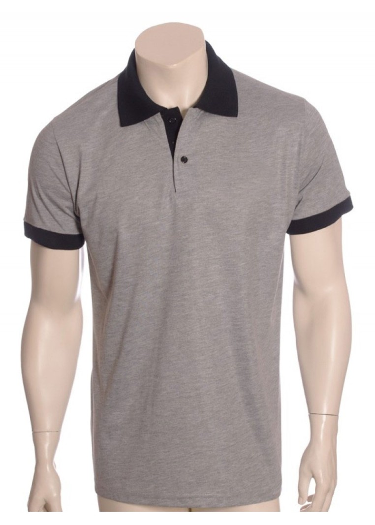 Camisa polo cinza com detalhes em preto