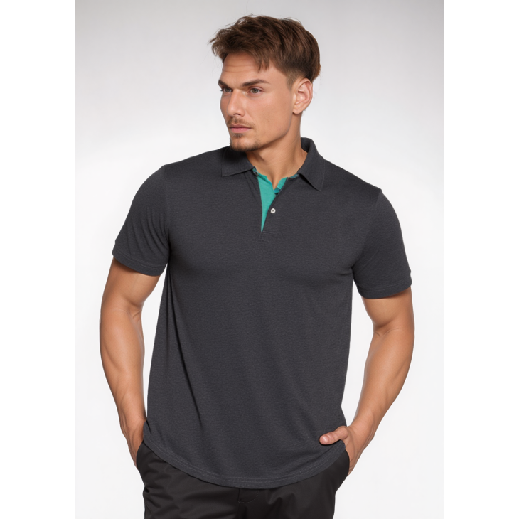 Camisa polo chumbo com detalhes
