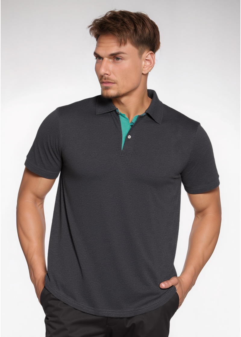 Camisa polo chumbo com detalhes