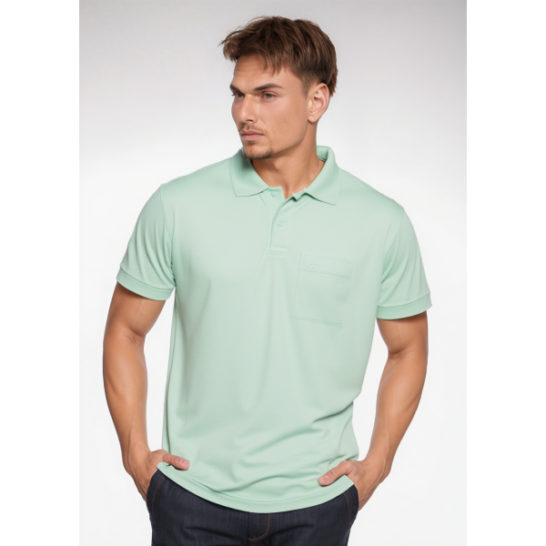 Camisa polo masculina verde água com bolso