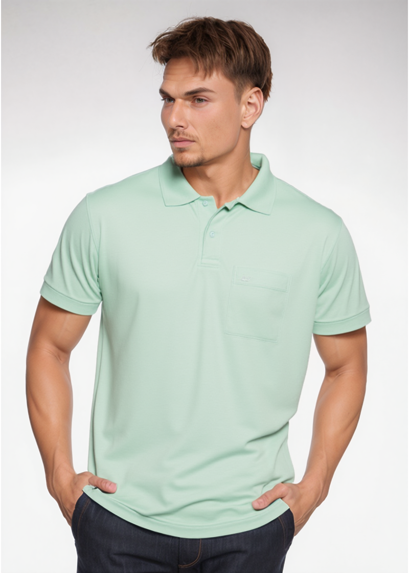 Camisa polo masculina verde água com bolso