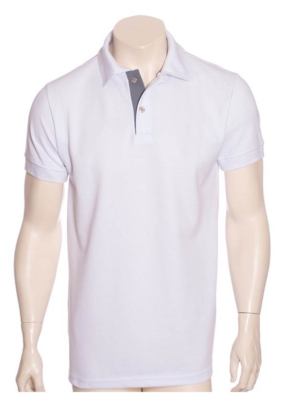 Camisa polo branca com detalhe cinza