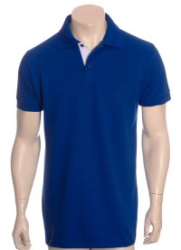 Camisa polo azul com detalhes em branco