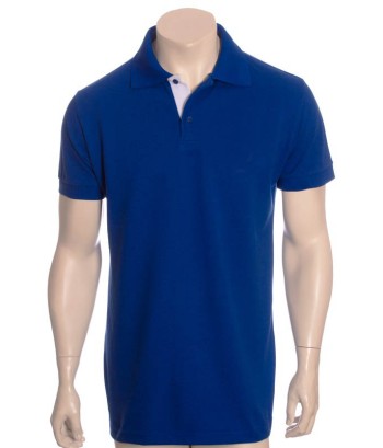 Camisa polo azul com detalhes em branco