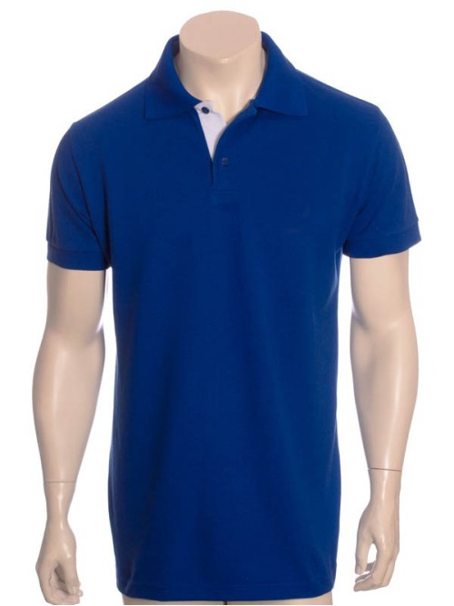 Camisa polo azul com detalhes em branco
