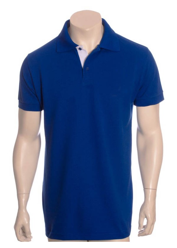 Camisa polo azul com detalhes em branco