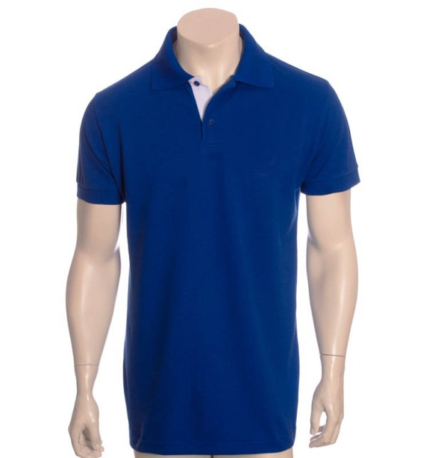 Camisa polo azul com detalhes em branco