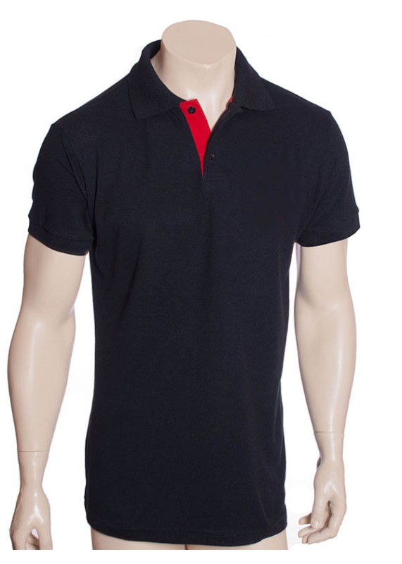 Camisa polo marinho com detalhes em vermelho