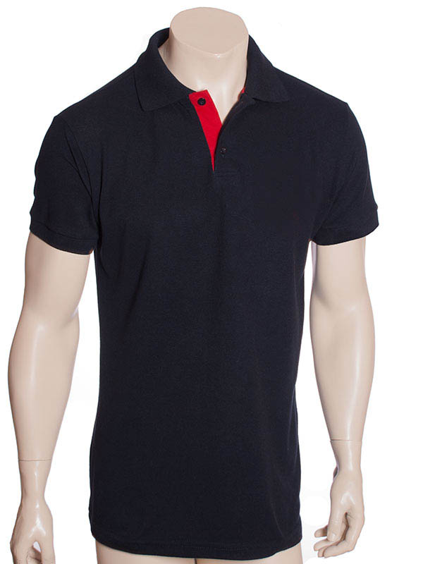 Camisa polo marinho com detalhes em vermelho