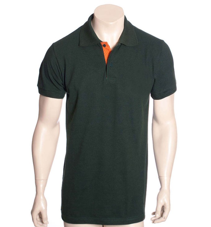 Camisa polo verde musgo com detalhes em laranja Camisa polo verde musgo com detalhes em laranja