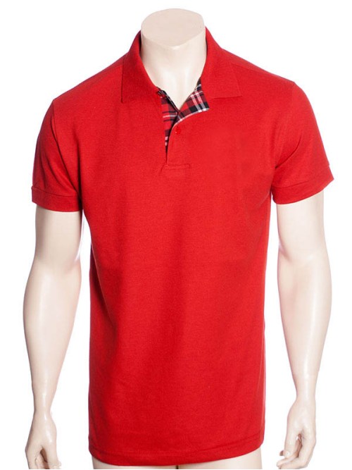 Camisa polo vermelho com detalhes em xadrez Camisa polo vermelho com detalhes em xadrez