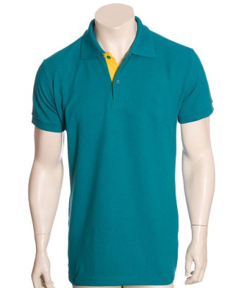 Camisa polo turquesa com detalhes em amarelo