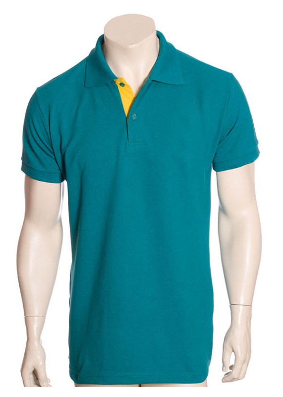 Camisa polo turquesa com detalhes em amarelo
