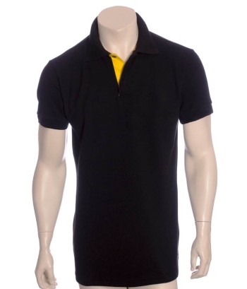 Camisa polo preta com detalhes em amarelo
