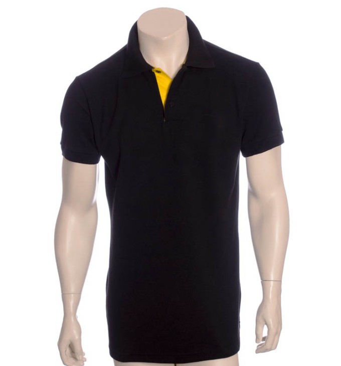 Camisa polo preta com detalhes em amarelo Camisa polo preta com detalhes em amarelo