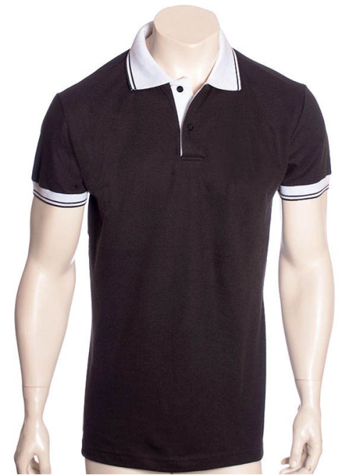 Camisa polo preta com detalhes em branco