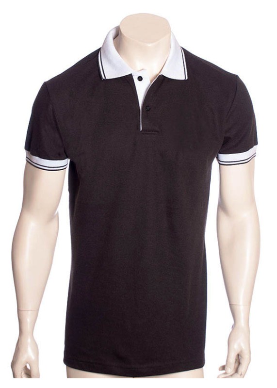 Camisa polo preta com detalhes em branco