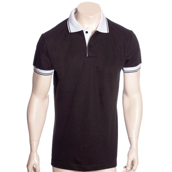 Camisa polo preta com detalhes em branco