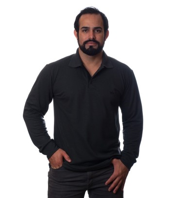 Camisa polo masculina preta manga longa
