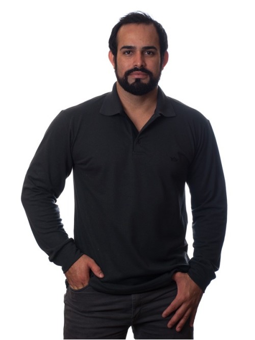 Camisa polo masculina preta manga longa Camisa polo masculina preta manga longa