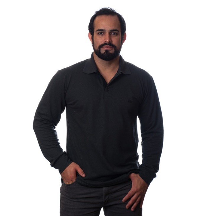 Camisa polo masculina preta manga longa
