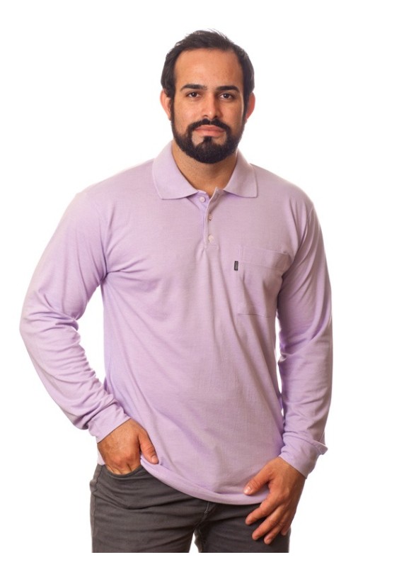 Camisa polo masculina Rosa manga longa